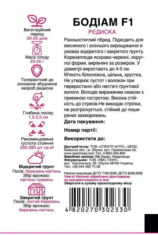 Редиска Бодіам F1, 200 шт